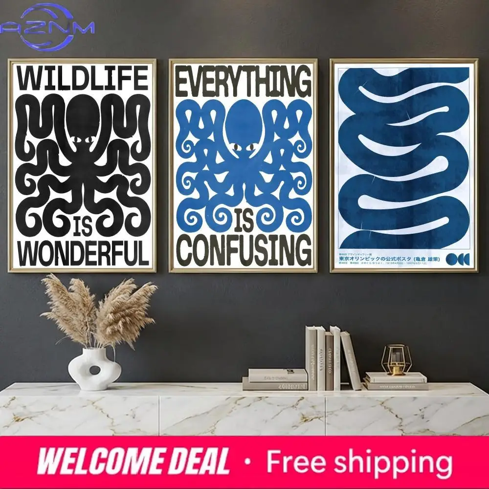 

AZNM Octopus Art Print Canvas Poster For Home Wall Decor Living Room Bedroom Decoration Stylish Modern Abstract Artwork For Inte