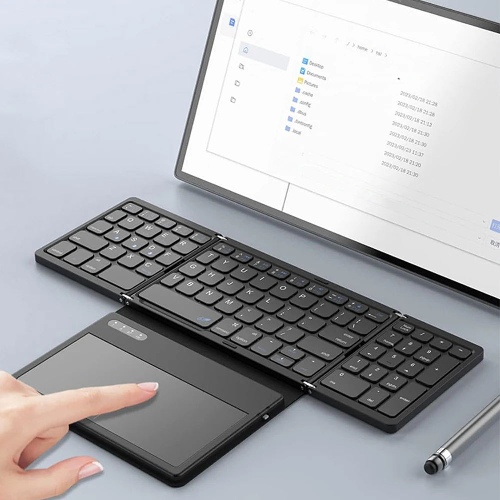 

Foldable Bluetooth-Compatible Keyboard with Large Touchpad Quadruple Folding Wireless Folding Keyboard for Android IOS Windows