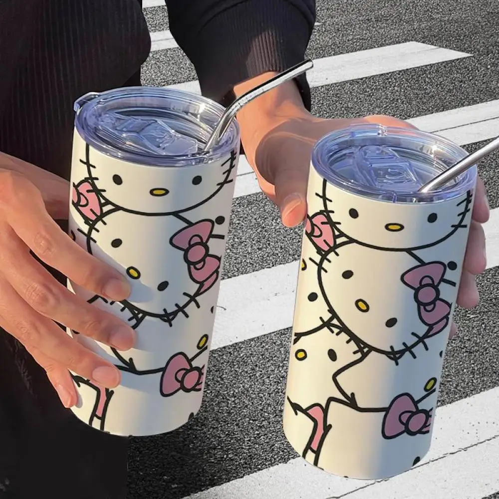 Kawaii Hello Kitty Y2K Cartoon 304 Thermos Cup Sanrio Summer Water Glass Water Bottle Anime Student Girl Heart High Quality Gift