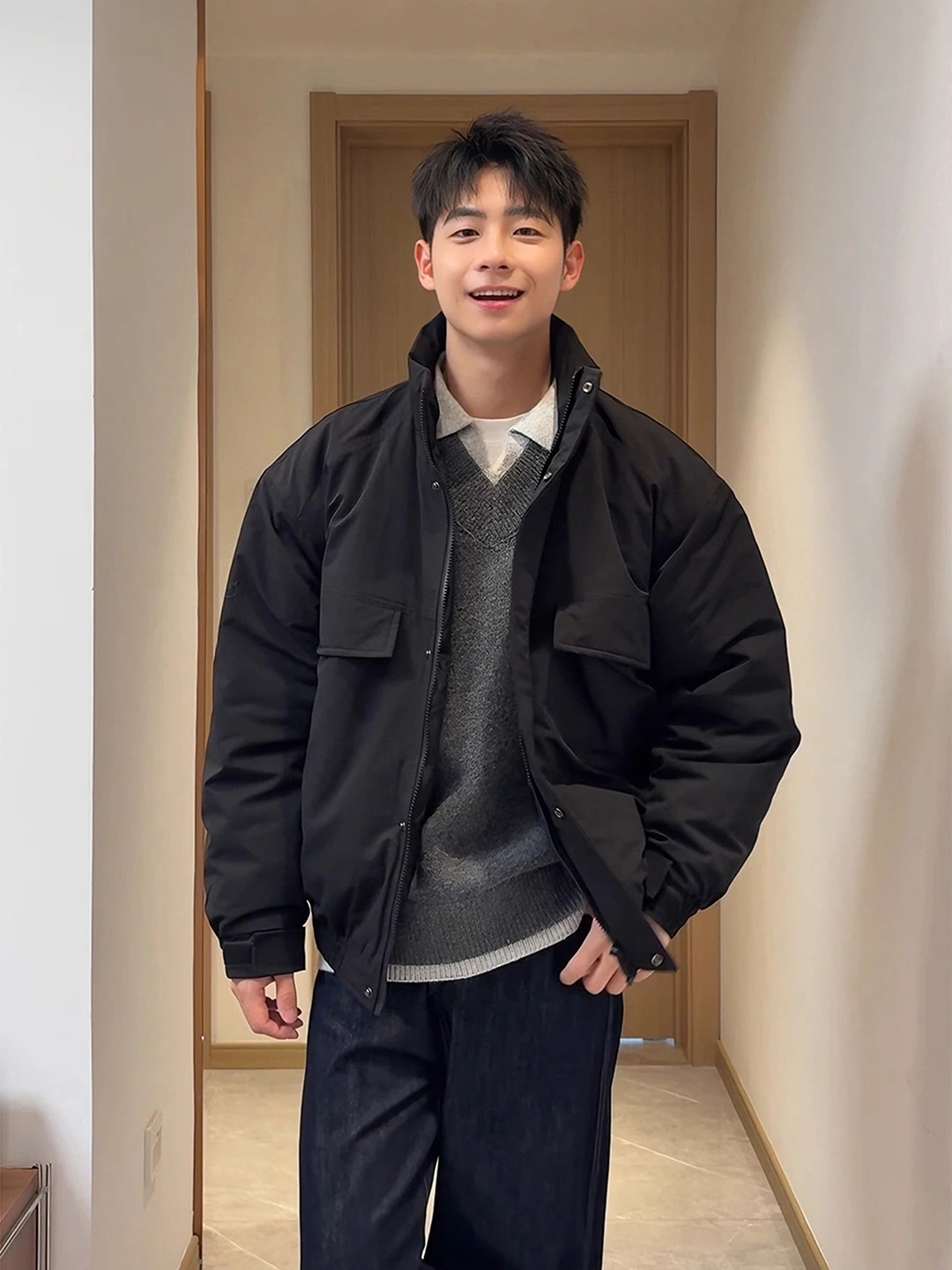 

Thiened Bla American Sle Stand Collar Cotton Jaet Men's Winter Flight Suit ort Wide Warmth Outerwear Coat