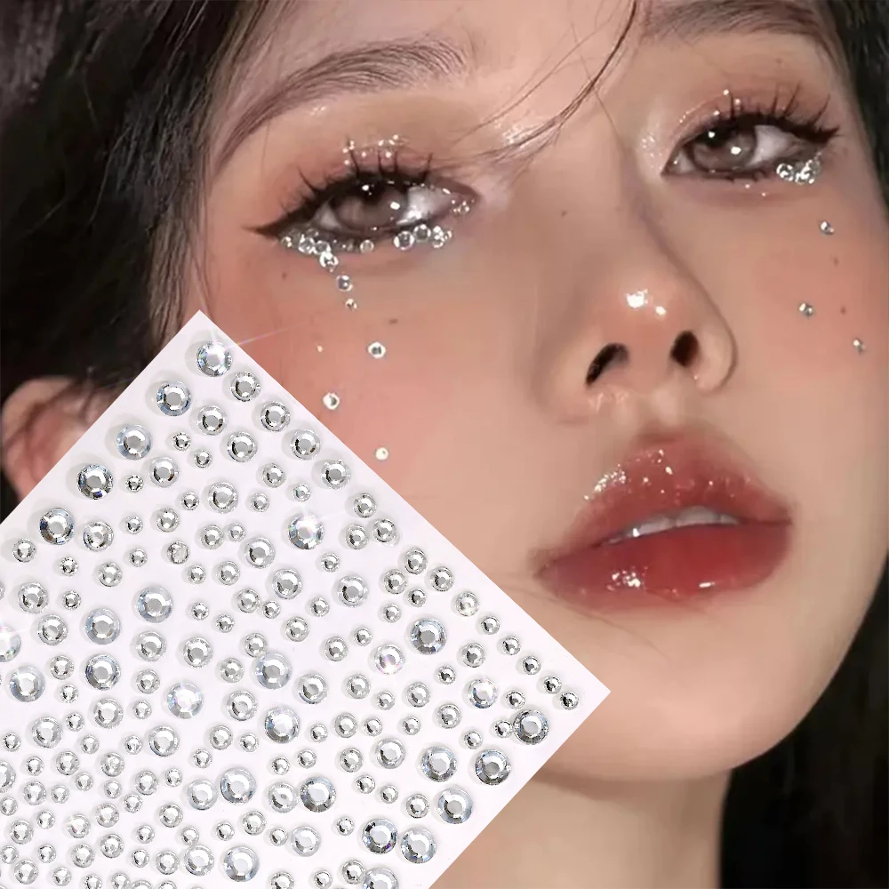 

3D Eyes Face Diamond Gems Makeup Tattoo Self Adhesive Clear/Red/Pink Eyeshadow Rhinestones Stickers Music Party Face Jewels