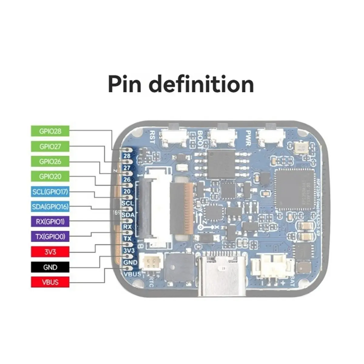 RP2350 Microcontroller Dual-Core ARM Touch LCD Development Board with 1.69-Inch Rounded Corner LCD Touch Screen