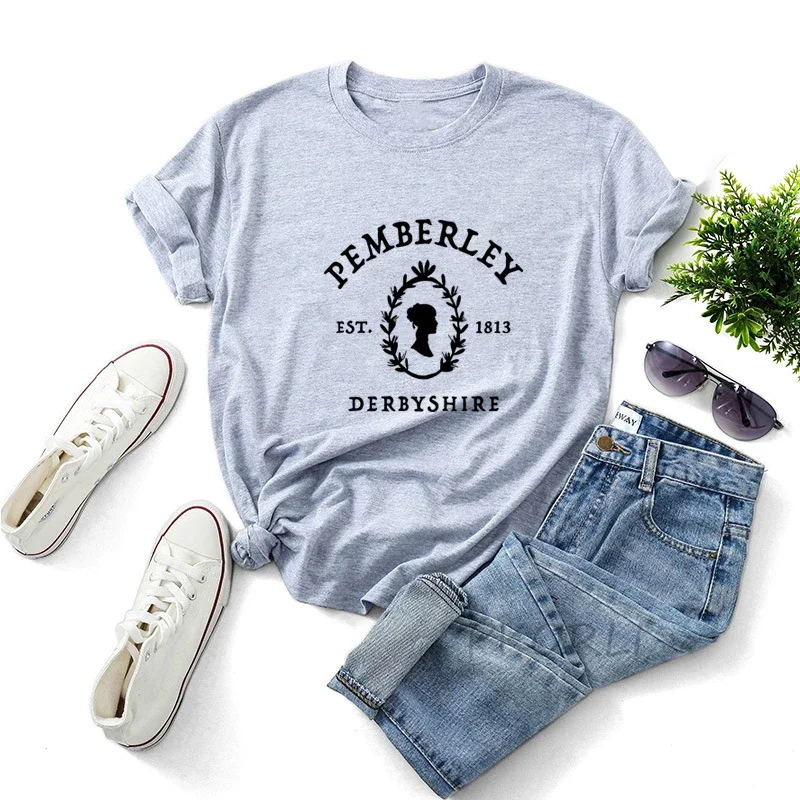 Pemberley DerbyShire T Shirt Women Summer Cotton Jane Austen Pride and Prejudice Tee Shirt Femme Elizabeth Bennet Bookish Tops