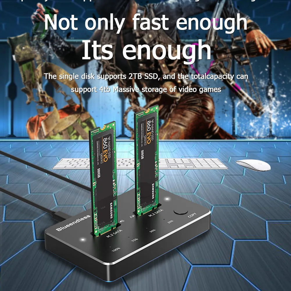 Blueendless USB 3.1 M.2 SATA NVME Dual-Bay SSD Enclosure Dock Station Offline Clone M.2 SATA NVME lettore di unità a stato solido