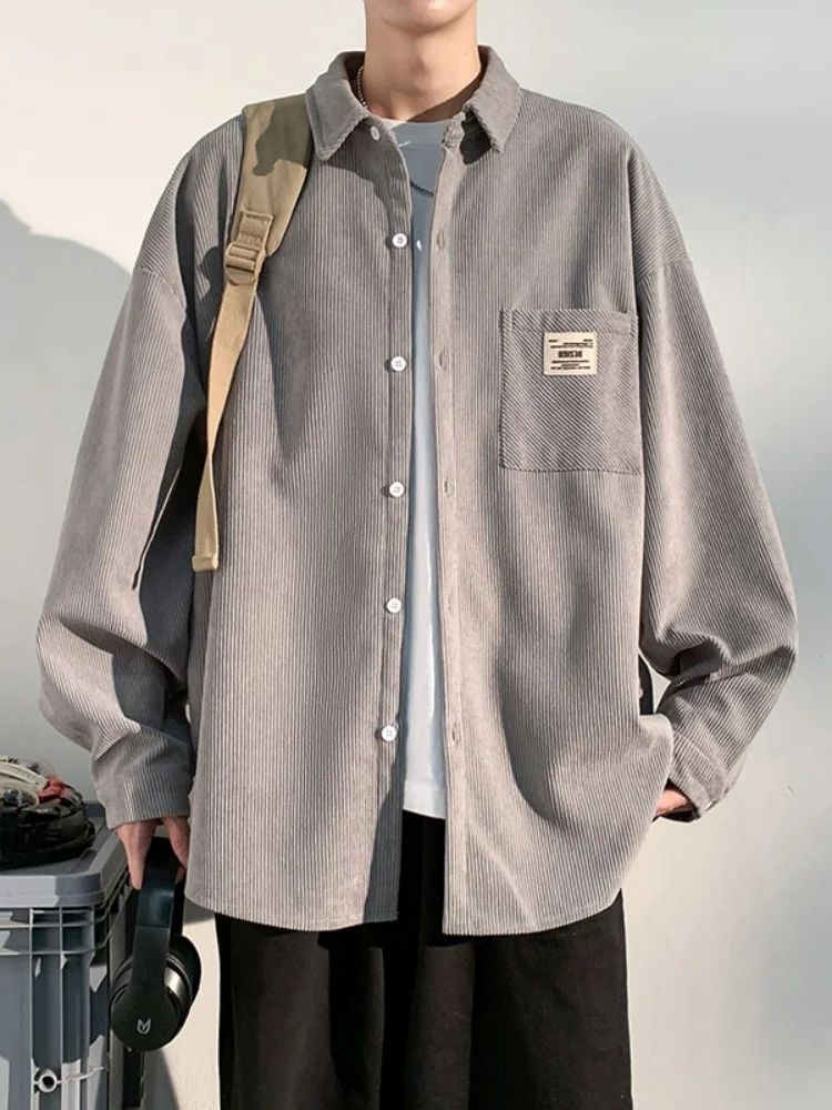 

Corduroy Long Sve irt for Men Casual Youthful Sle Spring Outerwear Teenage Boy Loose Fit Button down No Iron Treaent