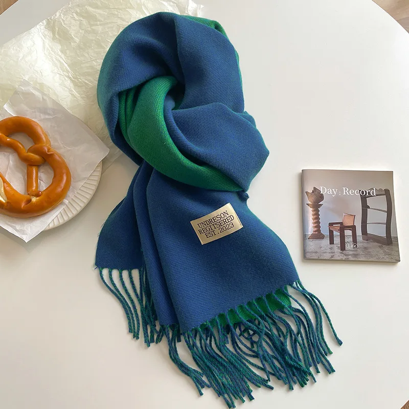 Fashion Solid Cashmere Warm Scarf New Design Pashmina Winter Double Side Diffrent Color Shawl Wraps Bufanda with Tassel Blanket view 5