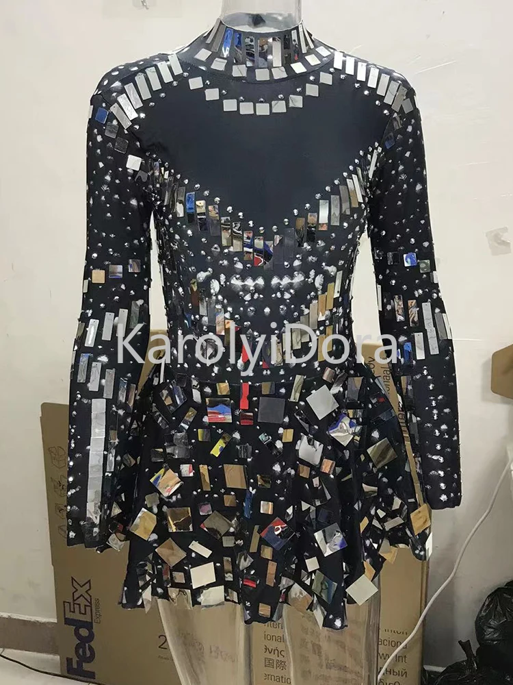 2023 Raquel Mirror Party Dress Black Stretch Stage Dance Dress Nightclub Party Celebrate Dress Women Dancer Performance Clothes