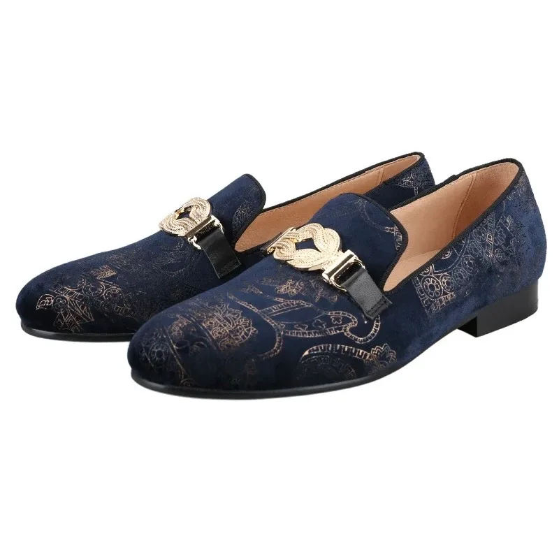 

Court Style Paisley Printing Velvet Moccasin Handmade Classic Men's Loafers Wedding And Banquet Man Smoking Slippers