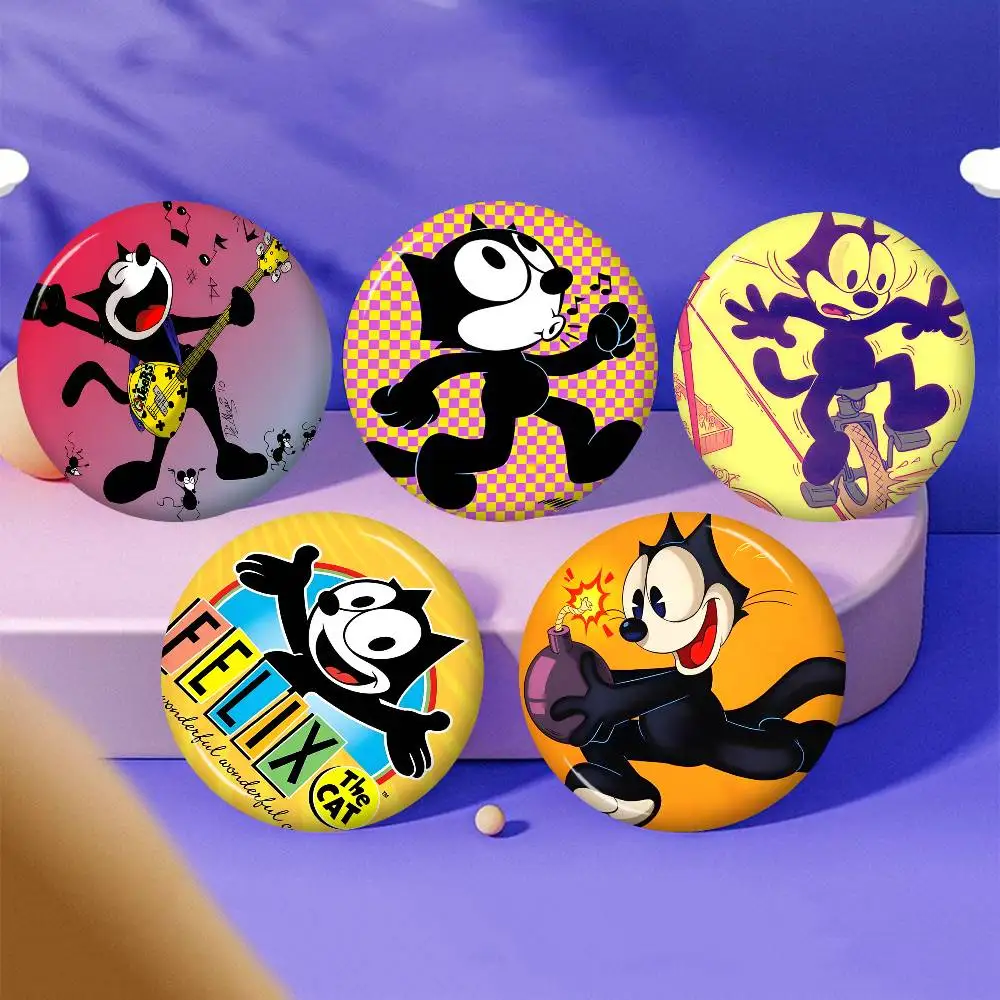 F-Felix Cartoon The C-Cat Creative Pins Funny Faces Round Snap-in Brooch Badge Backpack Hat Accessories Jewelry Gifts