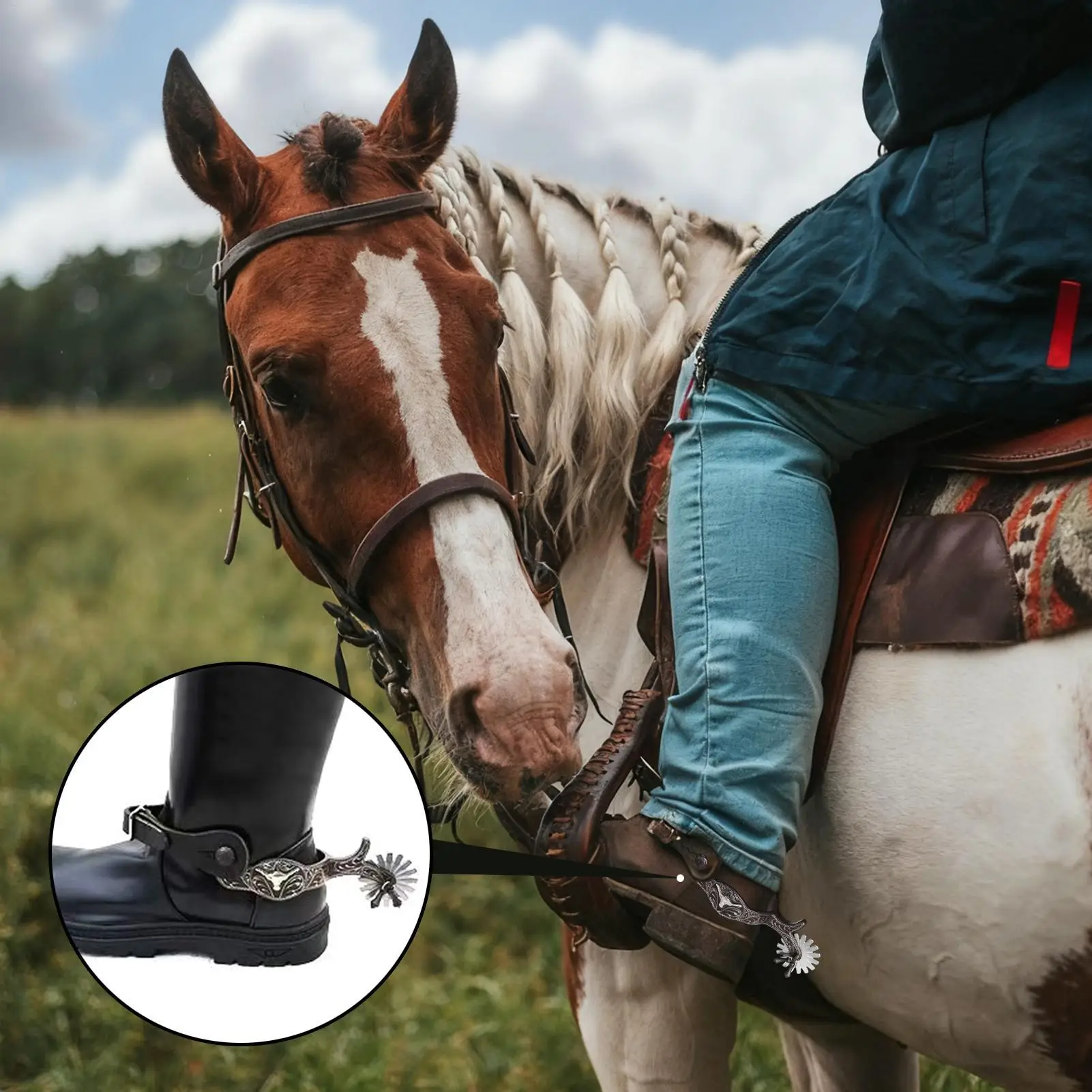 Speroni per stivali da cowboy Forniture per sport equestri Speroni per stivali da cavallo per spettacoli di equitazione Salto Ranch Lavoro Allenamento equestre