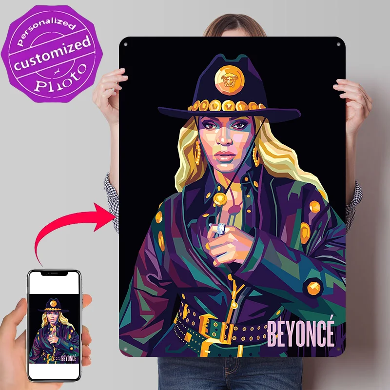 Beyoncé Pop Art Portrait 3D Texture Printed Poster Custom Vintage Metal Tin Plate Sign for Wall Art Living Room Decoration Decor