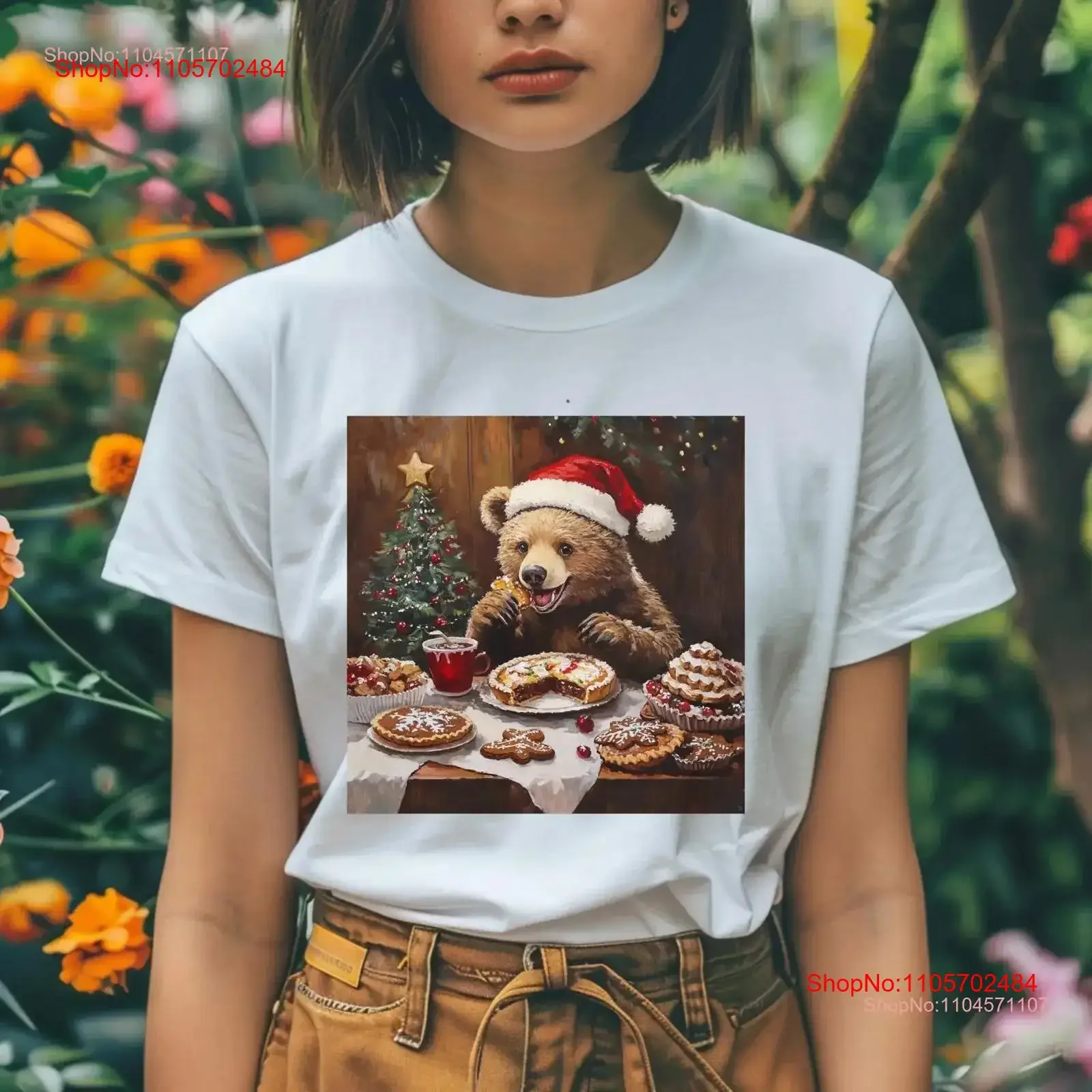 Santa Bear s Treat Time T Shirt Christmas Theme Animal Feast Art Casual Idea vintage Washed Unisex Comfortable