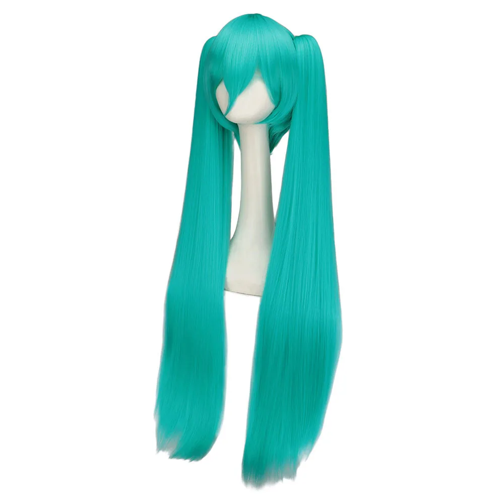 WHIMSICAL W Synthetic Hair Miku Cosplay Long Wig Green Heat Resistant Party Wigs with 2 Clip Ponytails Wigs