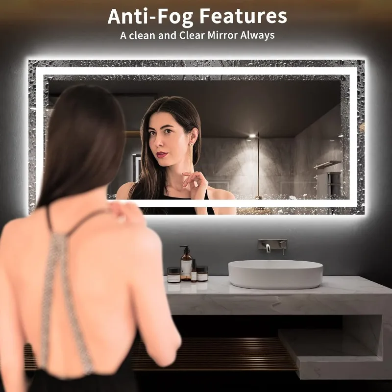 77X36 LED Bathroom Mirror with Lights, Anti-Fog, Dimmable, Backlit + Front Lit, Lighted Bathroom Vanity Mirror for Wall