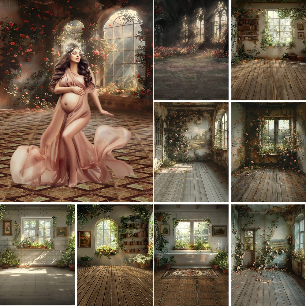 

Фотографический фон Mocsicka Studio: Цветочная комната, окно, деревянный пол. Фон для портретов беременных, девочек, на день рождения. Фотостудия.