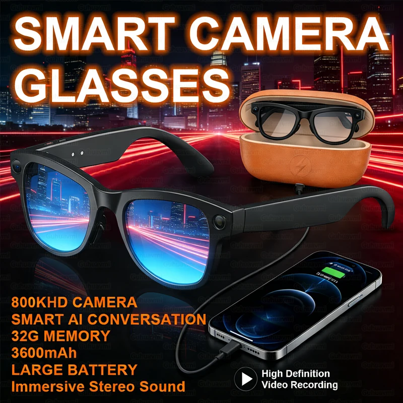 Real-time translation Smart Glasses Men 800W Pixel Camera 4k Ultra HD 1080P Video Recording AI Chat Music Call AI Glasses 2026
