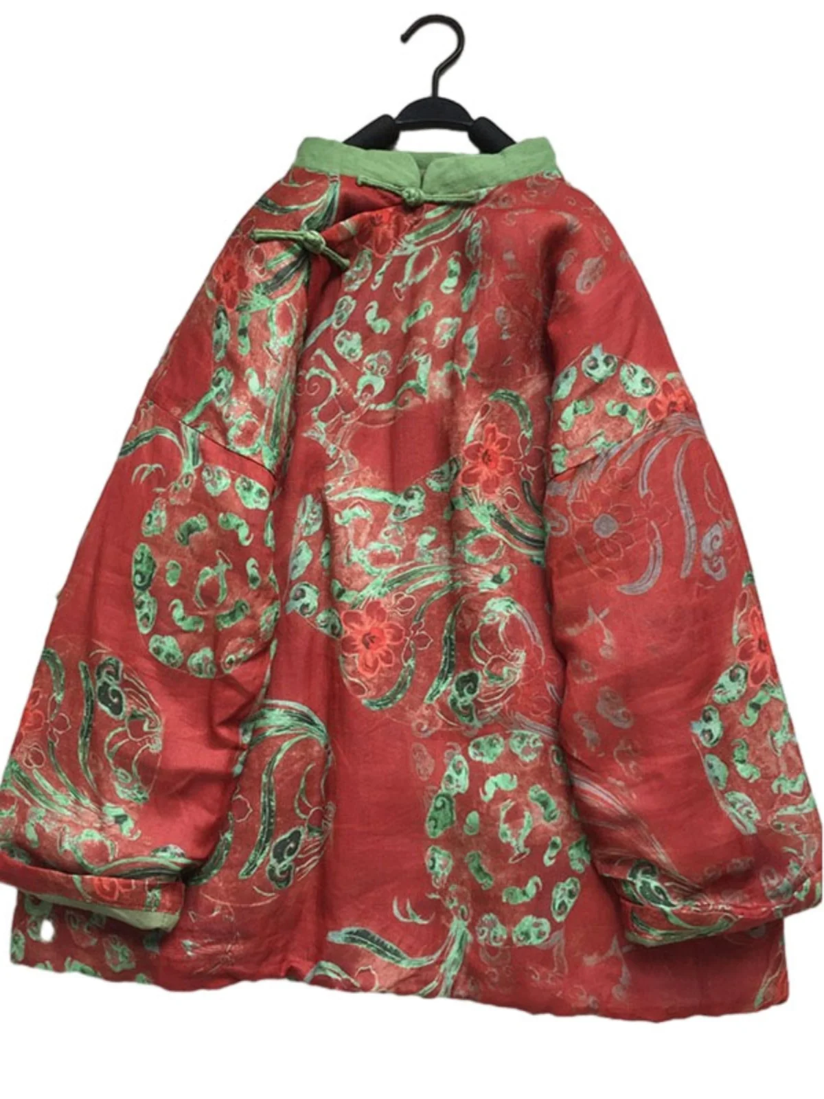 เสื้อโค้ทผ้าลินินผสมฝ้ายสำหรับผู้หญิง ลายปักดอกไม้สไตล์เรโทร ทรงหลวม อุ่นสบาย แขนยาว คอตั้ง เสื้อคลุมฤดูหนาว