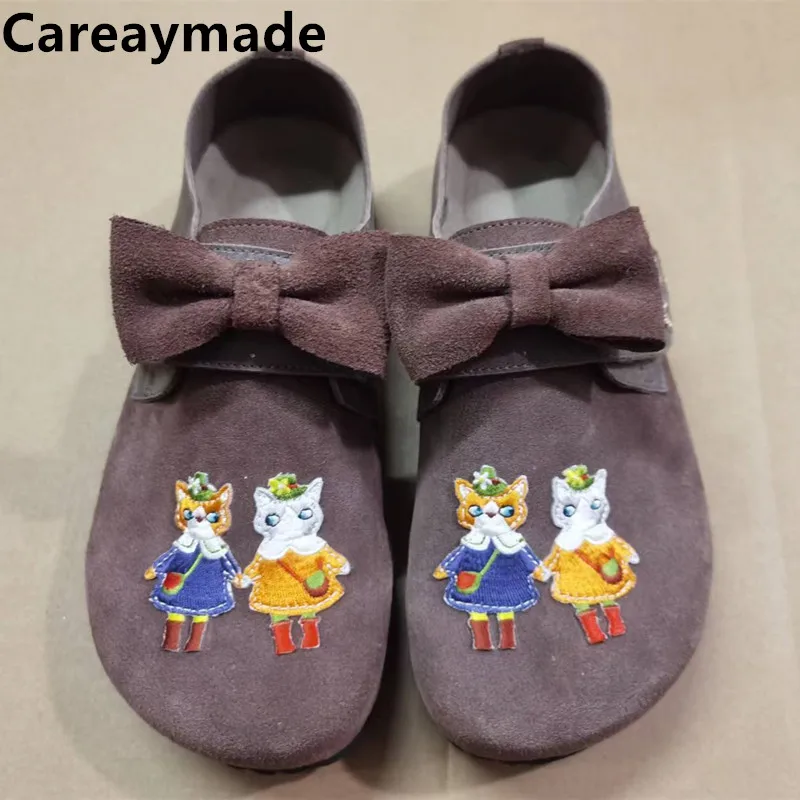 

Careaymade-Handmade Genuine leather New Color Matching Single Shoes Cork Boken Shoes Bow Tie Big Toe Shoes Low Top Shoes colors