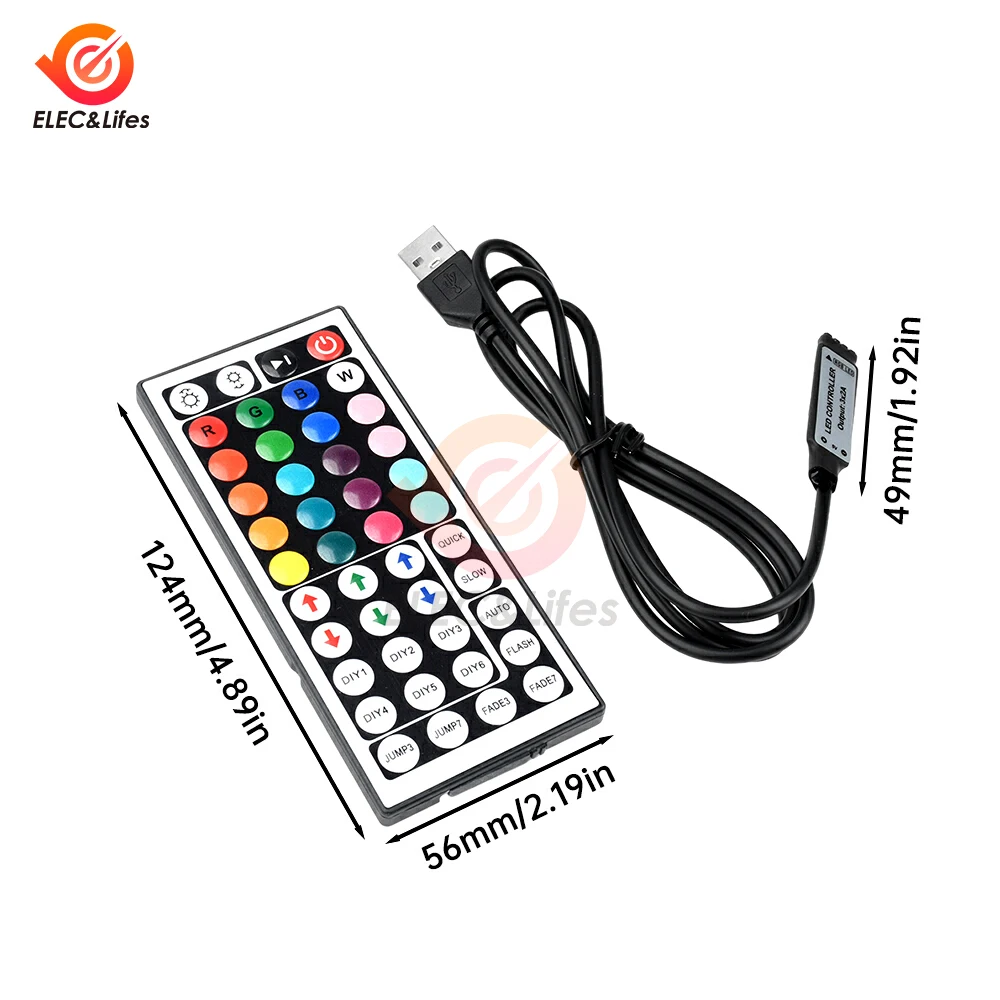 Светодиодная лента USB 5 В/DC 5-24 В, 44 клавиши, контроллер RGB, ИК-пульт дистанционного управления, диммер для 5050 2835 RGB светодиодная лента, подсветка телевизора