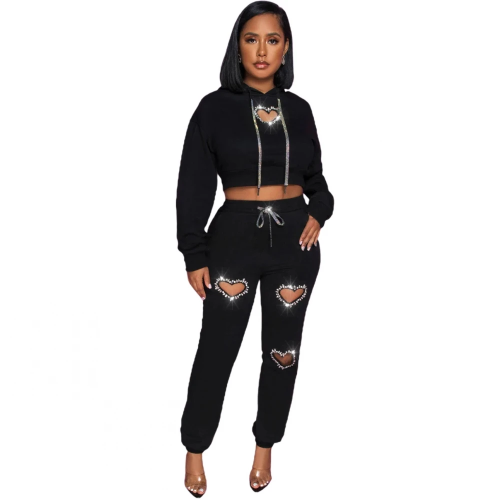 

2 Pieces Women's Sets Hollow Out Dashiki African Black White Pullover Suit Tops And Pants Suits Two Piece Set Tracksuit Outfit