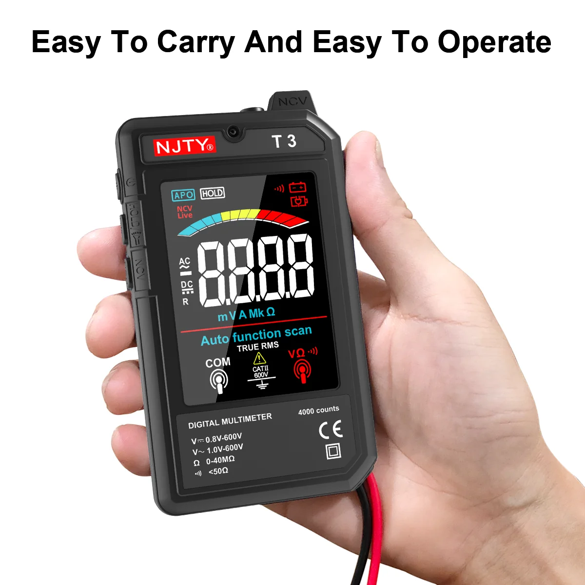 NJTY T3 MINI Smart Digital Multimeter Farbbildschirm USB wiederaufladbar 4000 Zählungen automatische Bereichswahl Spannungswiderstand NCV Live Wire – Detail 10