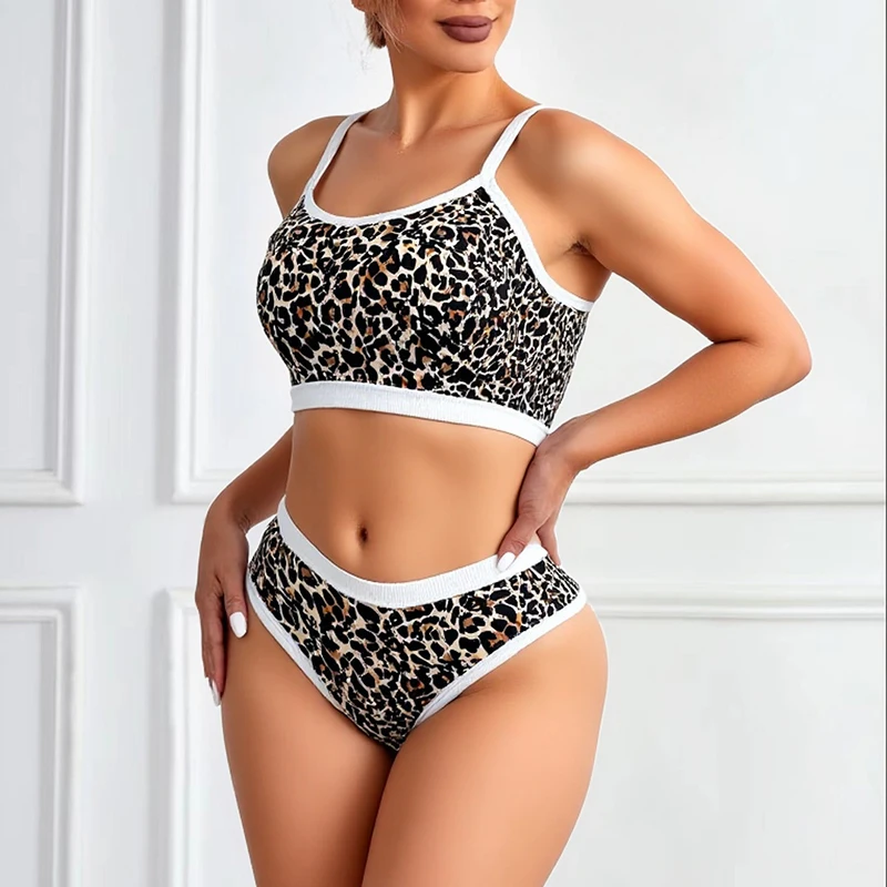 TrowBridge Damen-BH-Set, atmungsaktiv, ultradünn, ohne Bügel, sexy Dessous, heiße Leoparden-Unterwäsche, weich, bequem, weibliches Höschen