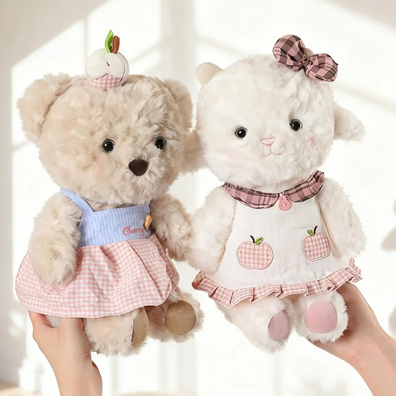 Hot Kawaii 28/48cm Couple Bear Wedding Bear Doll Soft Stuffed Animals Strap pants shawl Sheep Plush Toys Decor for Girls Gifts