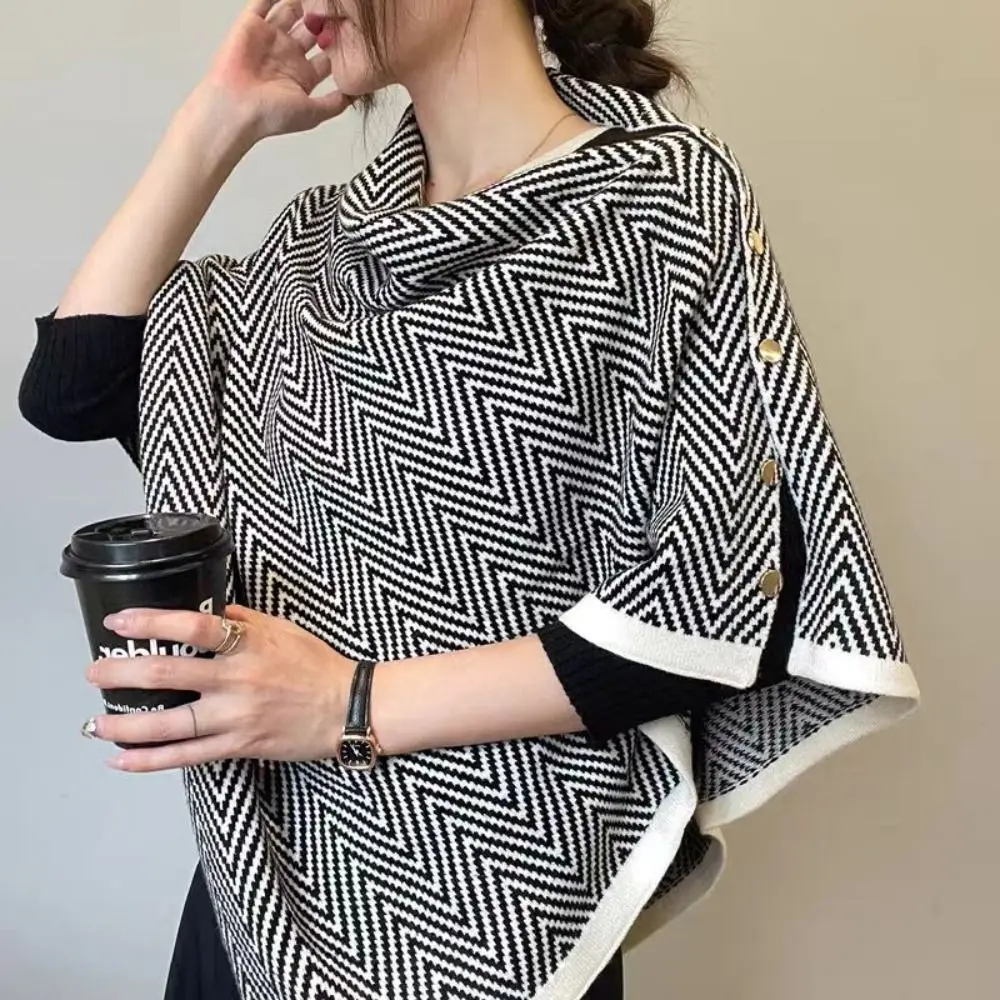 جديد مع زر الباشمينا شال سميك غير منتظم محبوك سميكة الدافئة المعطف الدافئة عارضة الكتف أعلى الخريف الشتاء