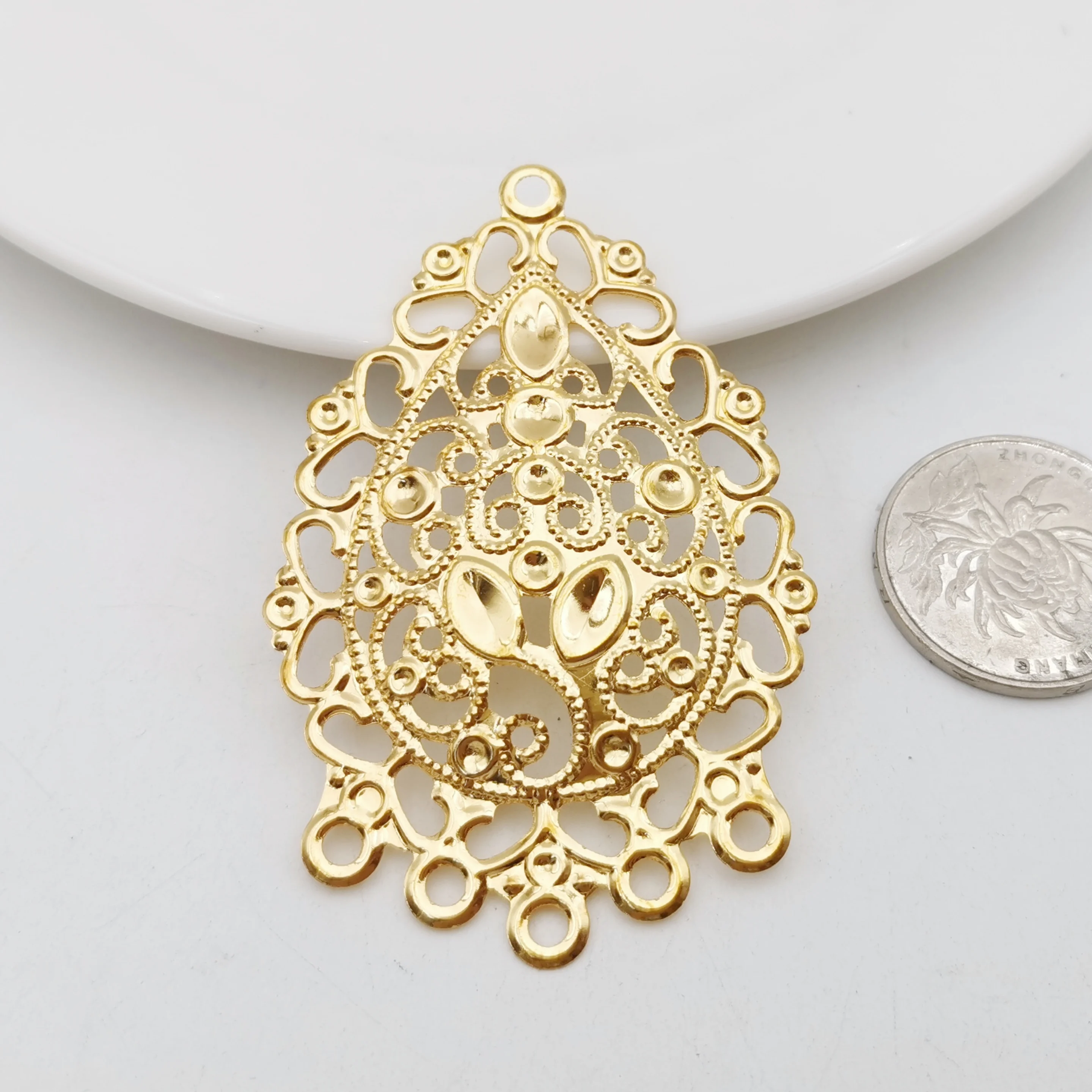 10/50 Pieces 44x67mm Gold Color Metal Filigree Big Waterdrop Flower Slice Charms Base Setting DIY Earrings Jewelry Components