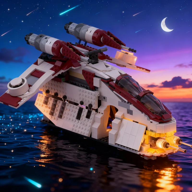 

907 деталей MOC Republic Gunship LAAT: Альтернативная сборка на основе модели Star Battle. Конструктор. Креативный подарок. Набор для самостоятельной сборки. Декор для демонстрации. Для взрослых.