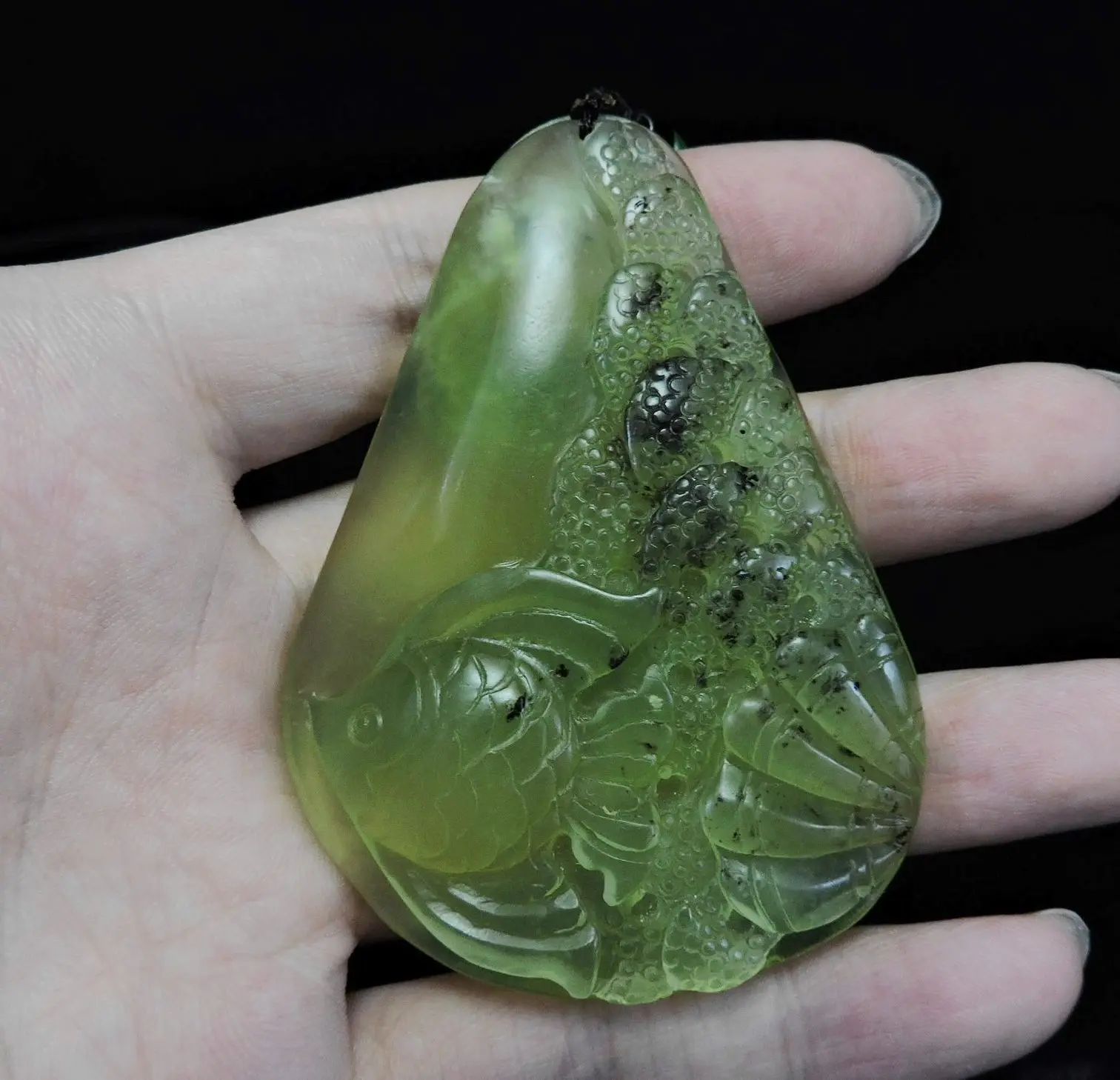 Jade Jewelry Natural Jade Pendant Necklace Hand-Carved angelfish&coral&seashell Jadeite Necklace Pendant Gift No Treatment 596i
