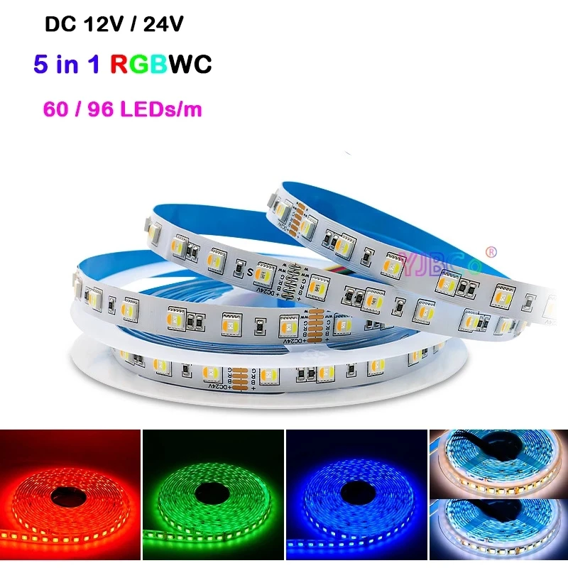 Imagem -02 - Alto Brilho Led Strip Light Fita Lâmpada Temperatura de Cor Smd 5050 dc 12v 24v 5m Rgb Mais Cct Smd 5050 60 96 Leds por m Rgb Mais cw ww Rgbwc