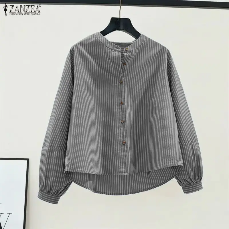 ZANZEA Camicie a righe da donna Moda Bottoni a maniche lunghe Elegante camicetta da ufficio 2026 Primavera Casual Allentato Lavoro Streetwear Top Blusa