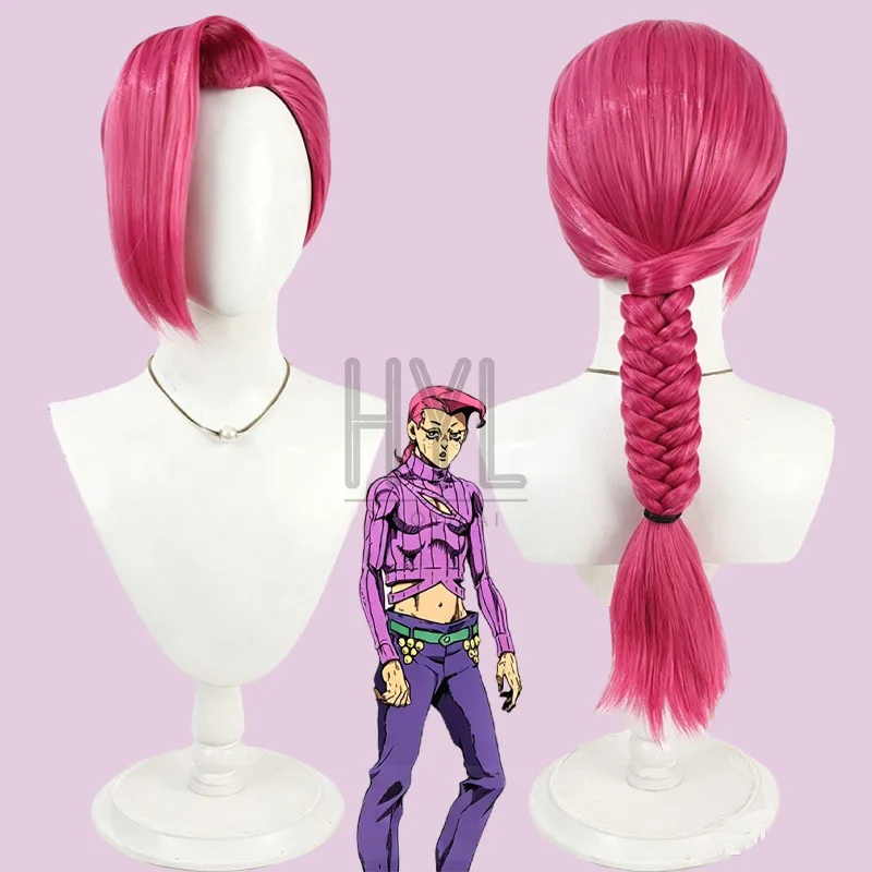Anime JOJO Vinegar Doppio Cosplay Wig Pink Long Natural Looking Synthetic Hair For Women Men Halloween Costume Party Carnival