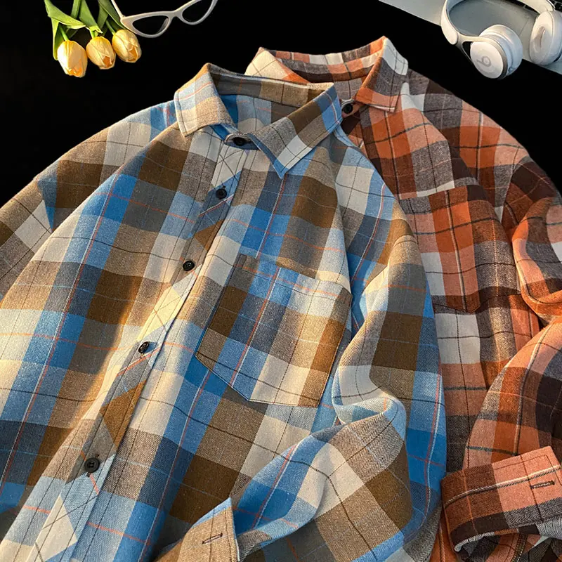 Plaid Casual Men's Shirts Clothing Men Shirt Long Sleeve Social Men's Casual Shirts Top Cool Things 5XL Big Size 2024 Autumn New