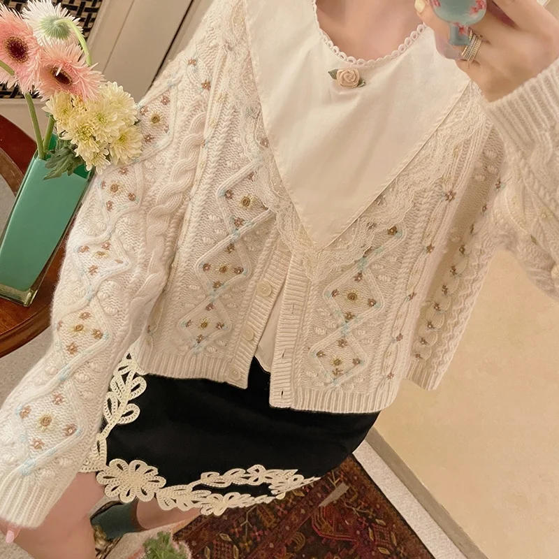 

VIMAg Heavy Industry ade 00% мериносовая шерсть, тканый свитер ручной работы с цветами для среднего возраста, женский модный свитер Jaet для поездок на работу