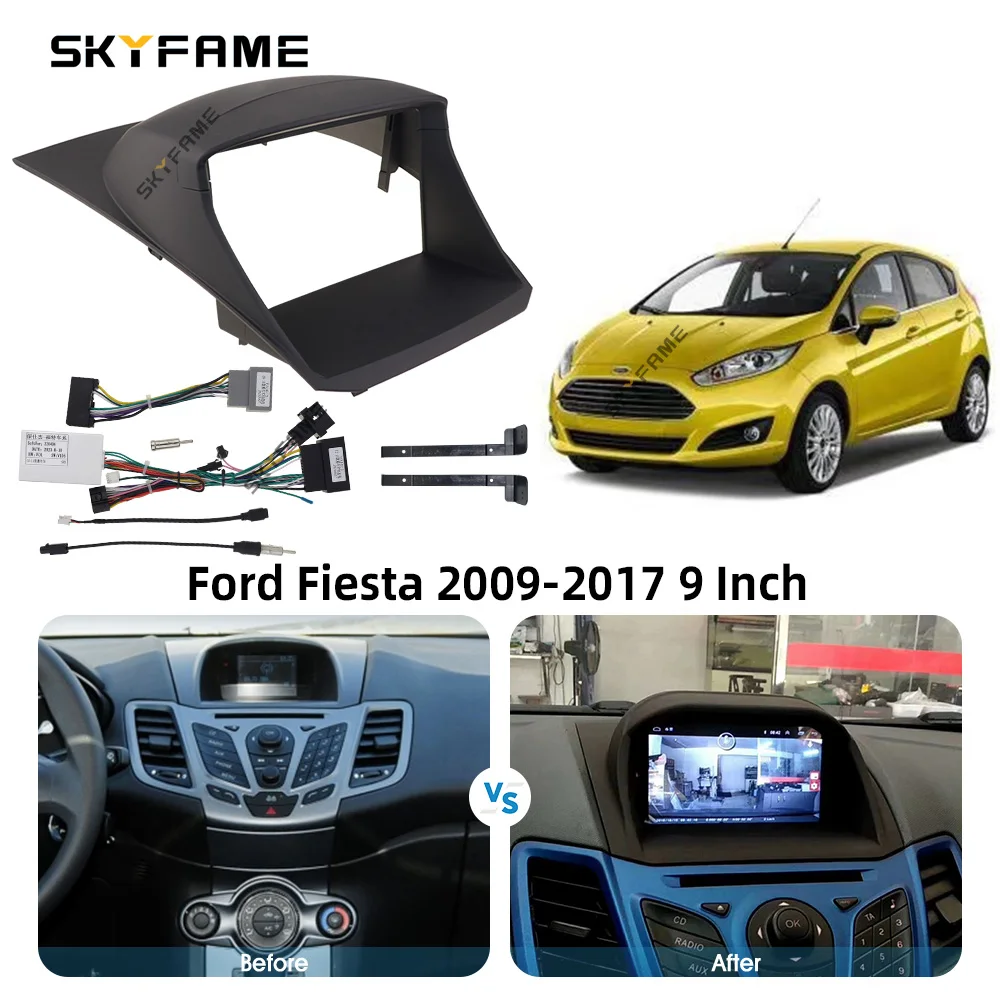 Skyfame adaptador de fáscia para quadro de carro, decodificador de caixa canbus, rádio android, kit de painel de montagem para ford fiesta