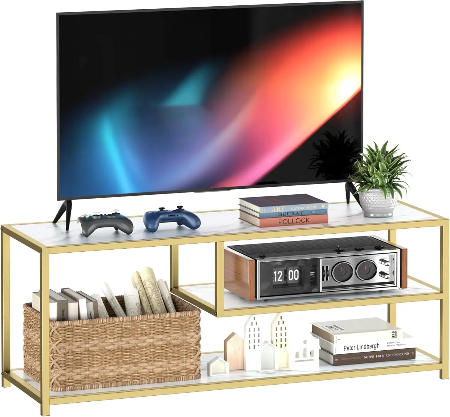 

TV Stand for TVs up to 55 Inch, 3 Tier Entertainment Center, Media Console with Open Storage Shelves for Living Room Bedroom