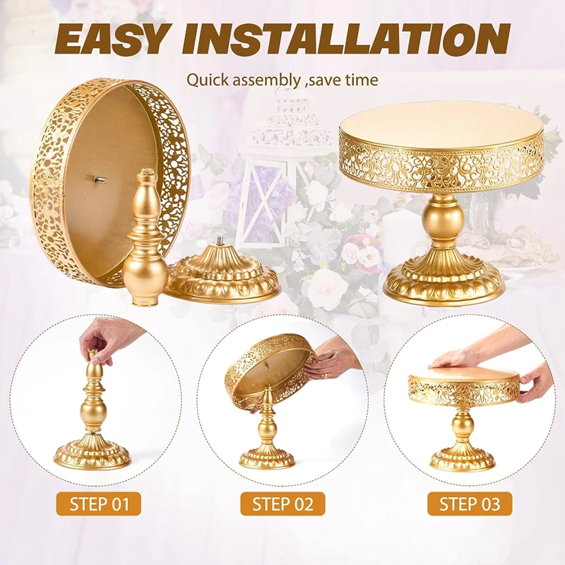 Round Metal Pedestal Holder Bolo Stand Sobremesa Cupcake Pastelaria Candy Display Plate Gold Tower para Wedding Birthday Party