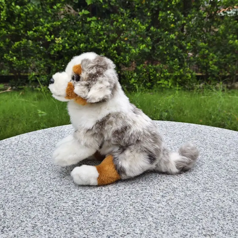 L26cm bonito simulação pastor australiano boneca de pelúcia flor cão brinquedos crianças presentes aniversário