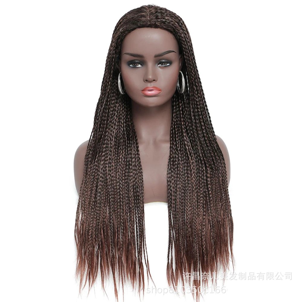 شعر مستعار أسود ثلاثي المضفر، عصابة رأس أفريقية لفروة الرأس، عصابة رأس من الدانتيل المقلد، شعر نسائي طويل، شعر مستعار مضفر، #5