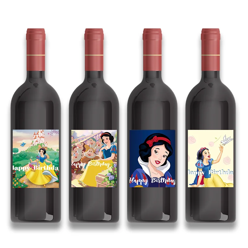 

6pcs Disney Princess Snow White Birthday Party Baptism Gift Decor Labels Girl Personalized Names Wine Bottle Customize Stickers