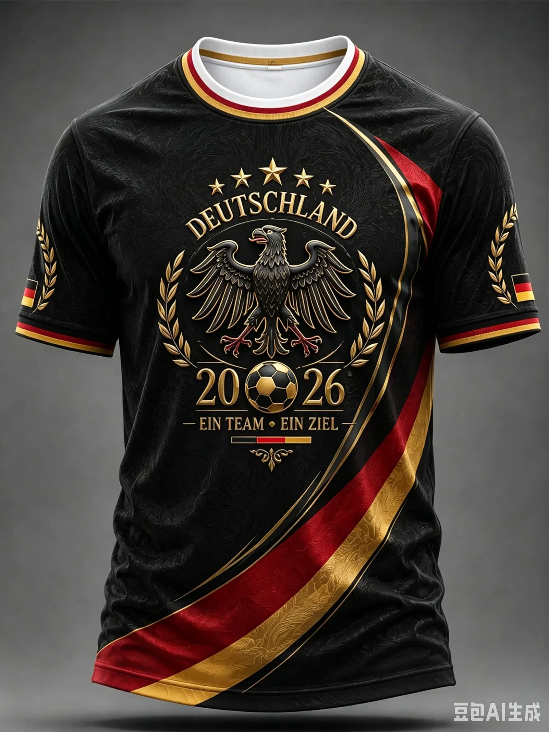 Deutschland 2026 Schwarzes Fußballtrikot mit goldenem Adler-Print, atmungsaktives, schnelltrocknendes Fußballshirt für Herren, Fans, Sport-Trainingsuniform 26 – Detail 6