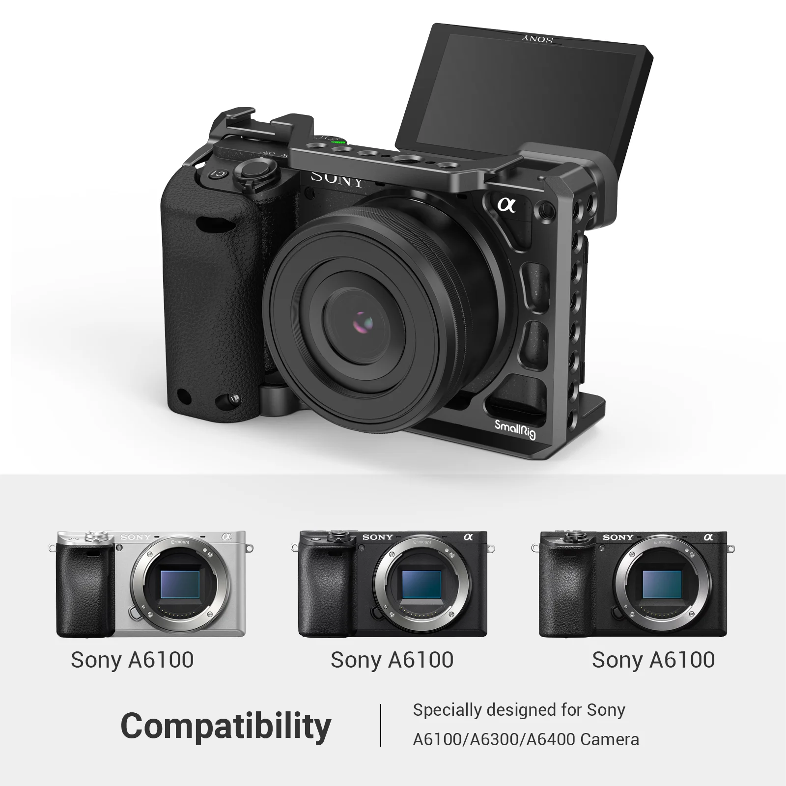 

Клетка для камеры SmallRig 3164 DSLR A6400 с силиконовой ручкой и чехлом для холодного башмака для Sony A6100/A6300/A6400