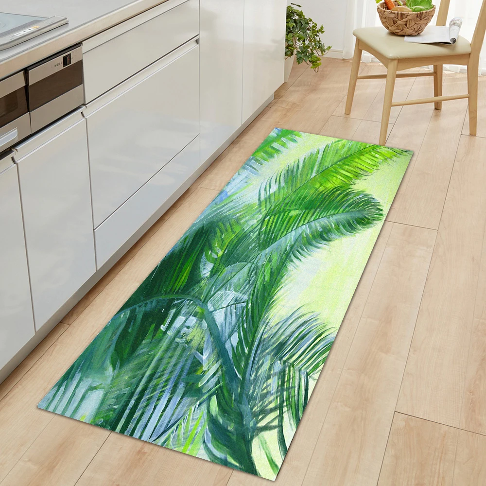 Plant Print Kitchen Rug Bedroom Entrance Doormat Anti-Slip Living Room Floor Decor Carpet Home Bath Hallway Foot Mat Custom Made