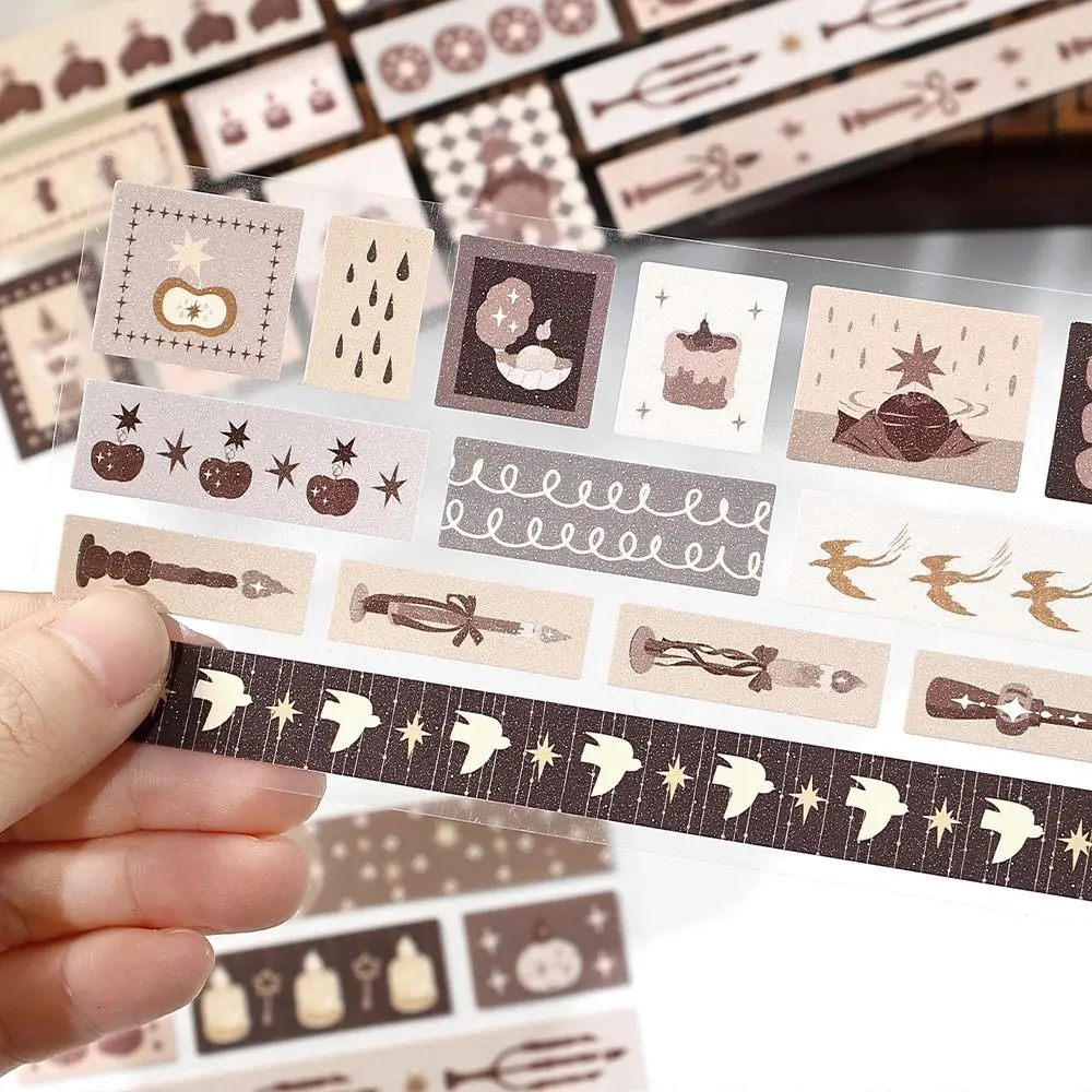 6pcs Long Strip Flash Sand Die-cutting Sticker Collage Junk Journal DIY  Diary Album Scrapbook Background Decoration Sticker