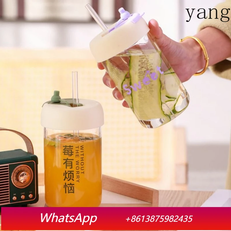 

LMM Portable Office Flower Tea Water Cup Women's Simple Double Drink Straw Cup