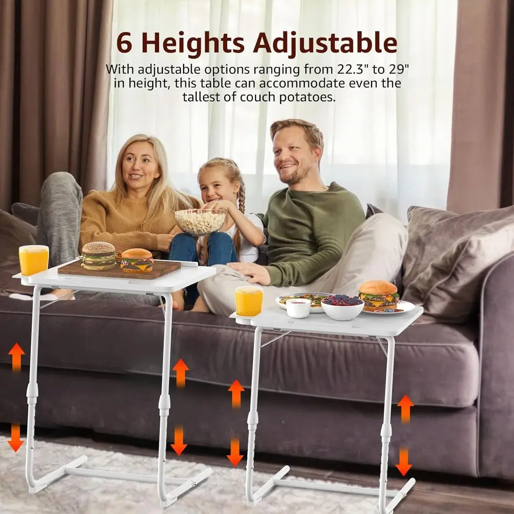 TV Trays Set of 2 - Folding TV Tray Adjustable Dinner Trays for Eating On Couch Wooden Tables Mate Stand Foldable White Desk wit