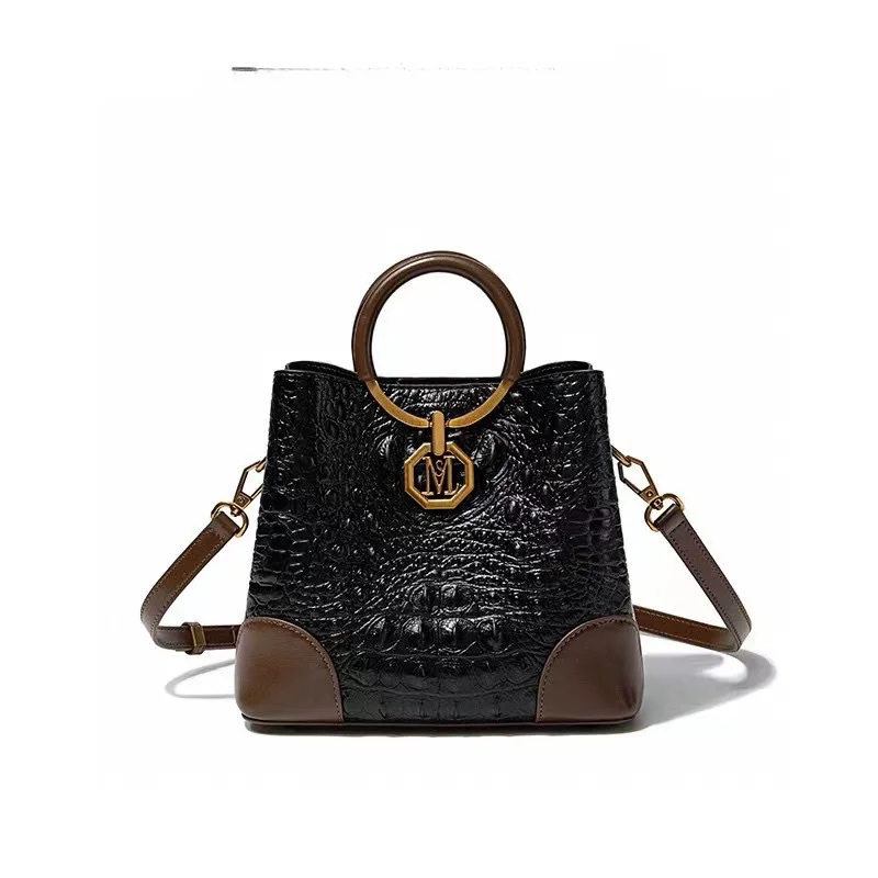 Luxury Brand Fashion Sense Crocodile Pattern Portable Bucket Bag High-quality and Stylish Versatile One Shoulder Crossbody Bag