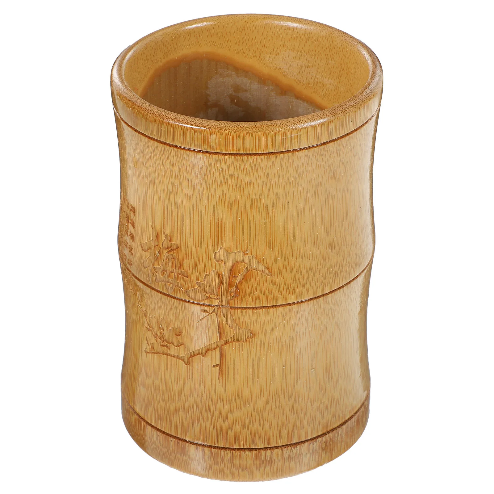 

Bamboo Pen Holder Chinese Style Desktop Organizer For Stationery Makeup Brushes Storage Round Edges Smooth Touch Vintage Desk